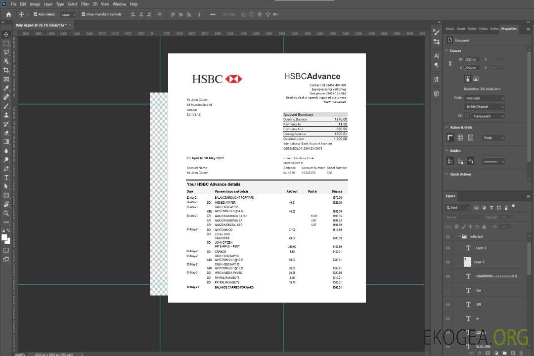 Royaume-Uni HSBC excel pdf template